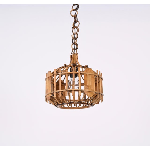 Mid-Century Modern Mid-Century French Riviera Style Bambo & Rattan Rounded Pendant Lamp, 1960s For Sale - Image 3 of 18