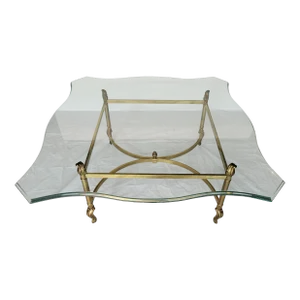 1990s Polished Brass Glass Top Coffee Table
