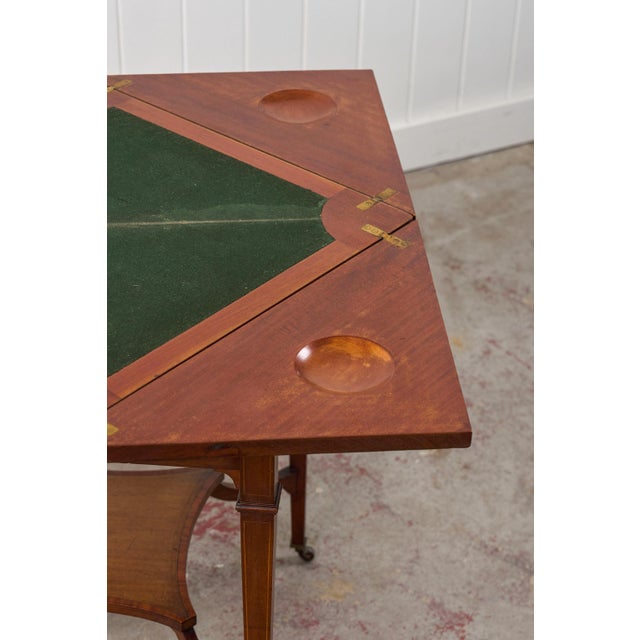 Early 20th Century Edwardian Mahogany Envelope Card Table With Cross Banded Edge For Sale - Image 17 of 18