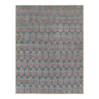 Rug & Kilim’s Block Print Rug Design with Pink and Green Floral Pattern - 3x10 For Sale