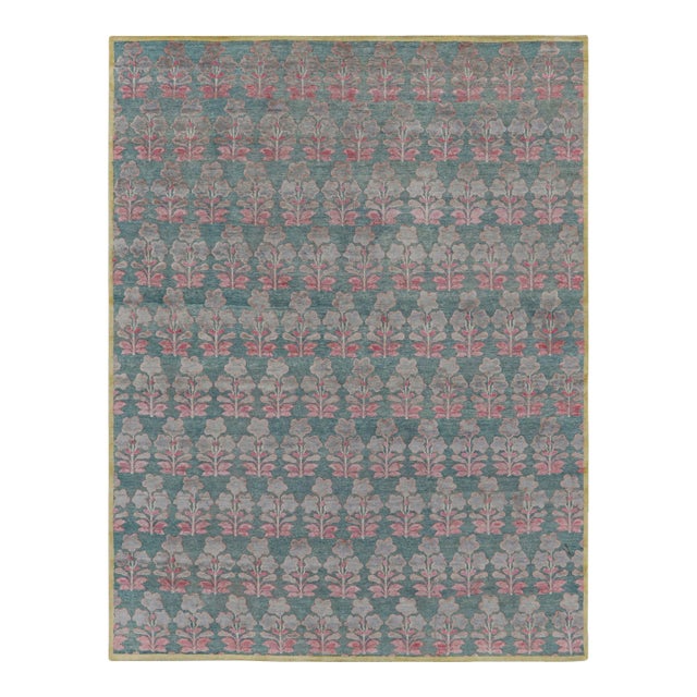 Rug & Kilim’s Block Print Rug Design with Pink and Green Floral Pattern - 3x10 For Sale