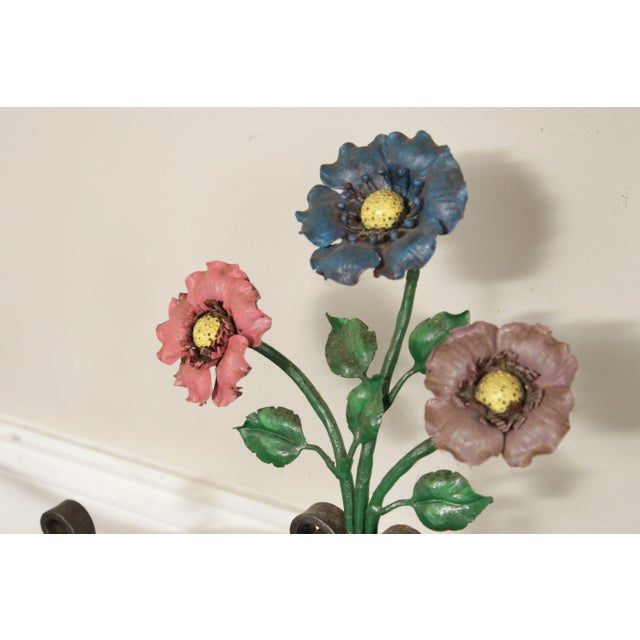 Vintage Italian Florentine Style Painted Wrought Iron Marble-Top Console Set with Mirror - A Pair For Sale - Image 10 of 13