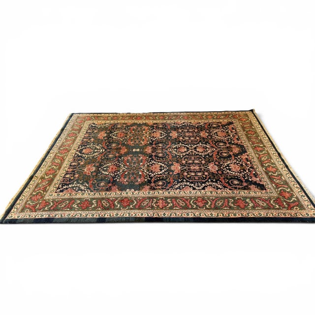 Vintage Turkish Rug 9x12 – Intricate Floral Design in Navy, Green, Ivory & Red For Sale In Los Angeles - Image 6 of 6