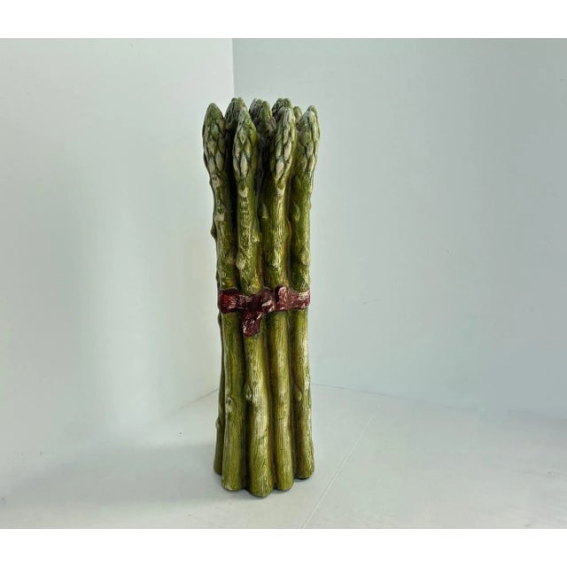 Charming ceramic Trompe I'Loeil asparagus bundle pottery figurine with realistic hand-painted detail and a tied-stem...