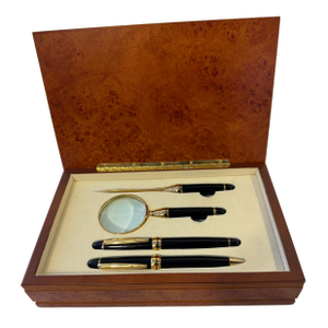 Vintage Italian Burlwood Desk Set - 5 Piece Set