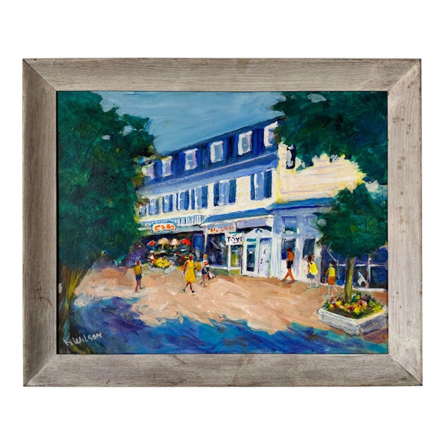 70's K. Wilson Impressionist Village Street Scene Oil Painting, Framed For Sale