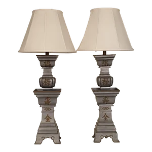Pair of Chinese Style Pewter Table Lamps