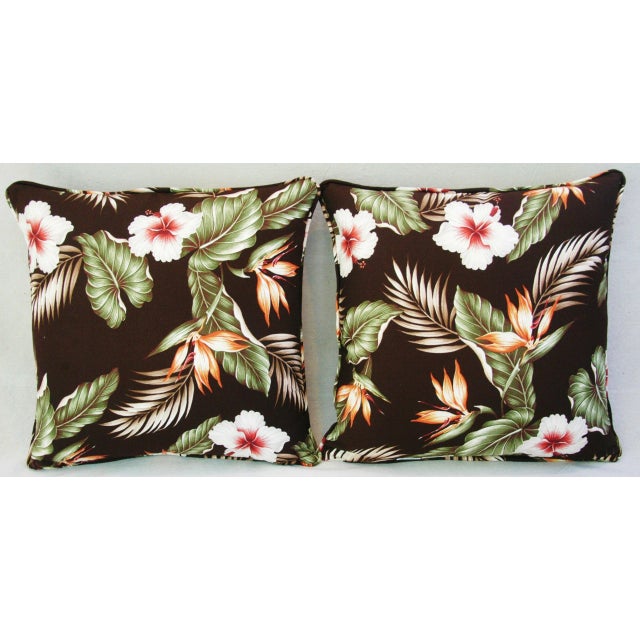 Tropical Hibiscus & Bird of Paradise Pillow Covers 20" Square - Pair For Sale - Image 9 of 9