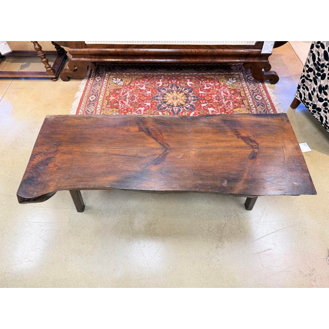 Vintage Rustic Solid Wood Live Edge Slab Coffee Table in Rich Brown ...