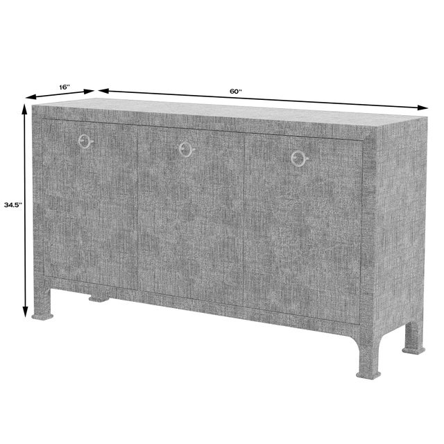 Traditional Chatham 60 in. W Rectangular Raffia 3 Door Sideboard, Charcoal Raffia For Sale - Image 3 of 9