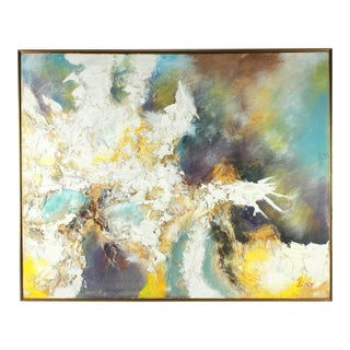 Vintage Lee Reynolds Textured Impasto Abstract Oil Painting, Blues & Earth Tones 1960's For Sale