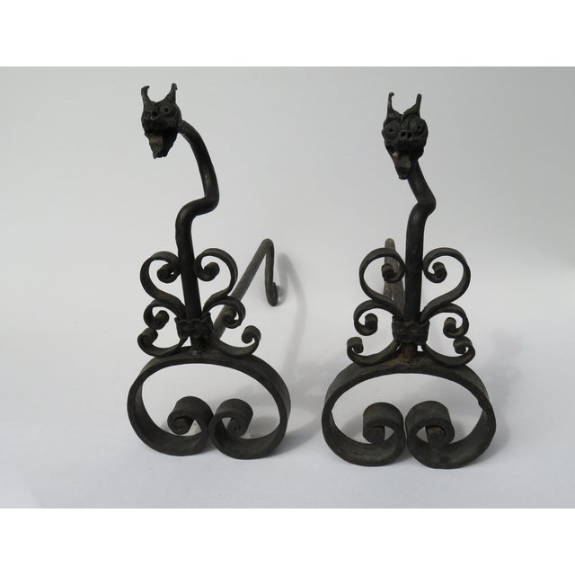 Brown French Wrought Iron Andirons, 1900, Set of 2 For Sale - Image 8 of 16