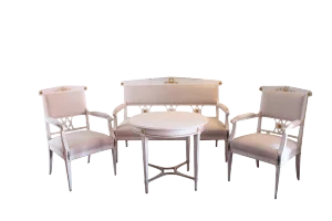 Gustavian Wooden Living Room Set, Denmark, 1840s, Set of 4