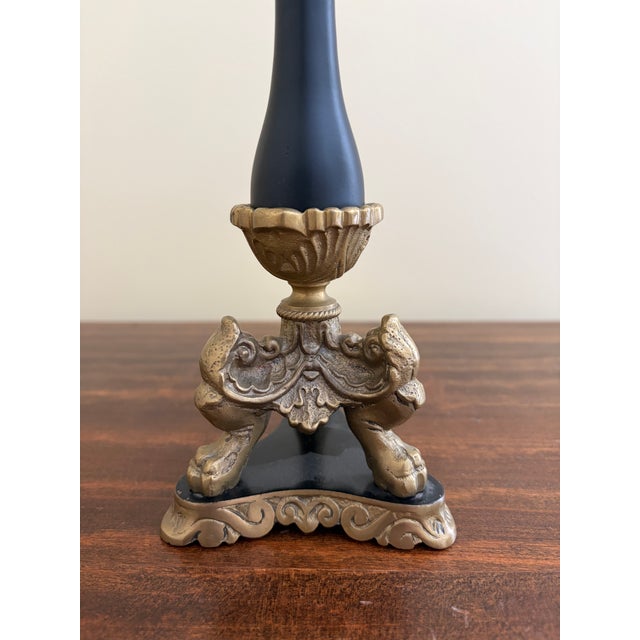 Metal Neoclassical Grand Tour Lion-Paw Taper Candlestick For Sale - Image 7 of 9