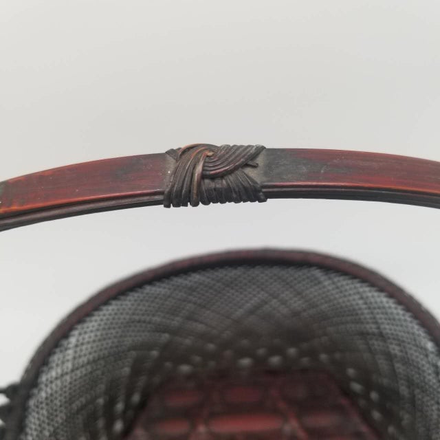 Japanese Antique Bamboo Handled Basket With Copper Insert for Ikebana For Sale - Image 6 of 18