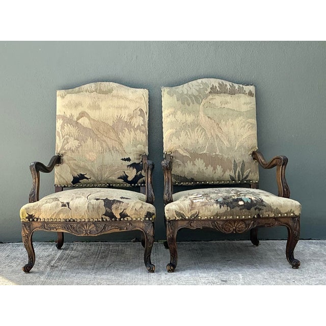 Wood Vintage 18th Century French Baroque Tapestry Arm Chairs - A Pair For Sale - Image 7 of 12
