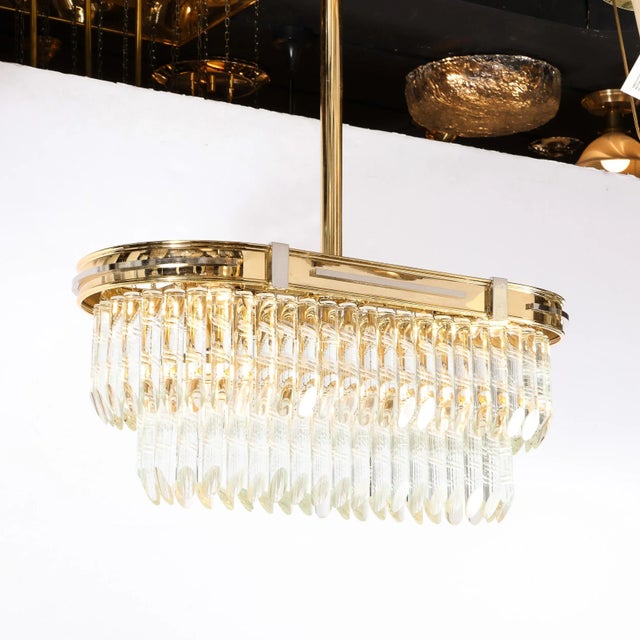 Mid-Century Modernist Oval Form Two-Tier Brass, Nickel & Cut Crystal Chandelier For Sale - Image 4 of 12