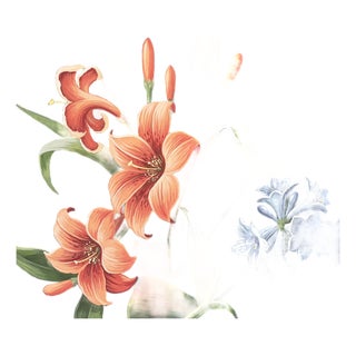 Hand Painted Floral Mural Wallpaper, Luxury Botanical Wall Covering, Vintage Garden Flower Wallpaper Panel, Custom Interior Decor For Sale