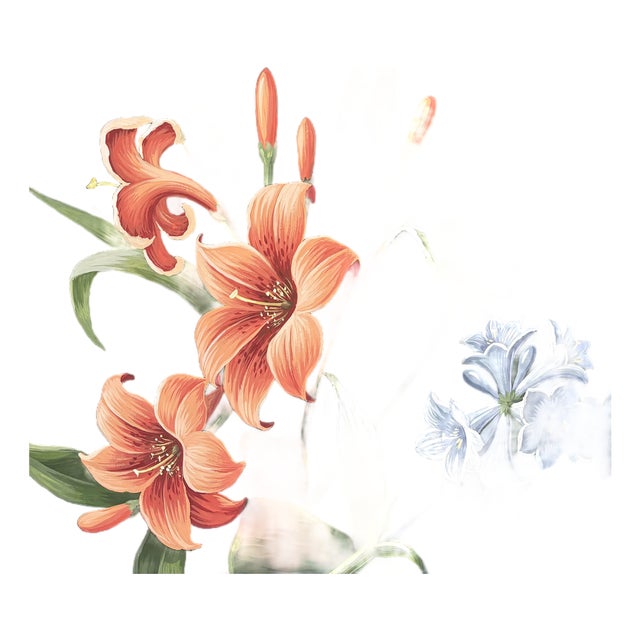 Hand Painted Floral Mural Wallpaper, Luxury Botanical Wall Covering, Vintage Garden Flower Wallpaper Panel, Custom Interior Decor For Sale