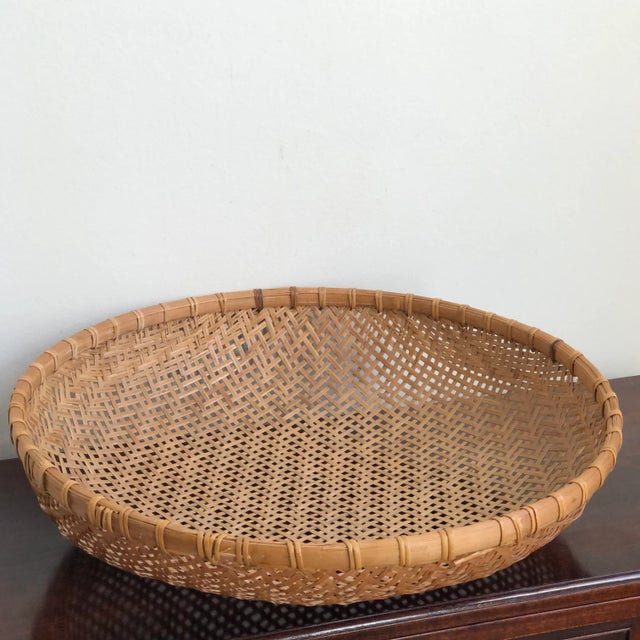 Wood Vintage Mid-20th Century Handwoven Chinese Winnowing Basket For Sale - Image 7 of 11