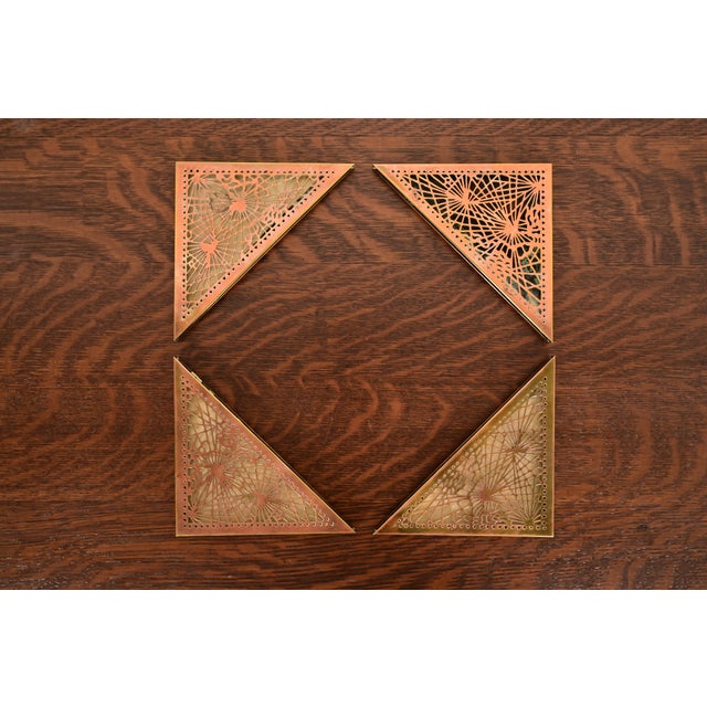 Bronze Tiffany Studios New York Pine Needle Bronze Blotter Corners With Leather Desk Blotter For Sale - Image 8 of 12
