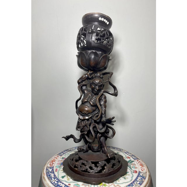 Antique Japanese Bronze Statue of a Oni Warrior Incense Burner For Sale - Image 11 of 11