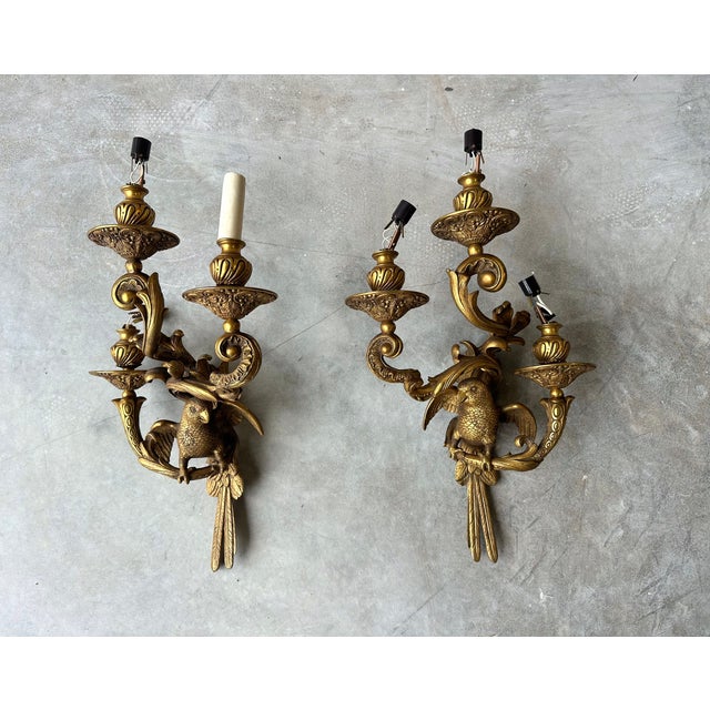 Vintage Bronze Wall Sconces with Parrots, 1930s, Set of 2 For Sale - Image 10 of 10