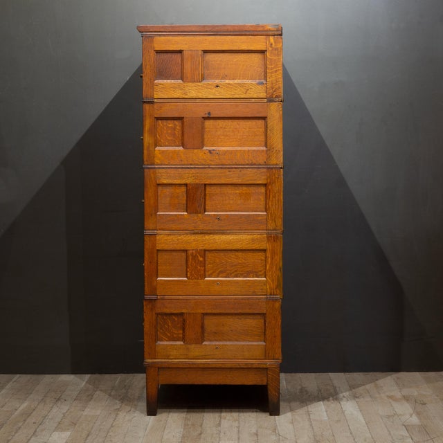 Monumental Yawman and Erbe Oak Five-Section Modular File Cabinet c.1910 For Sale - Image 11 of 13