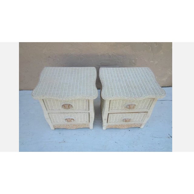 1980s 1980s Wicker Rattan Nightstand Jamaica Collection Two Drawer Set of 2 For Sale - Image 5 of 11