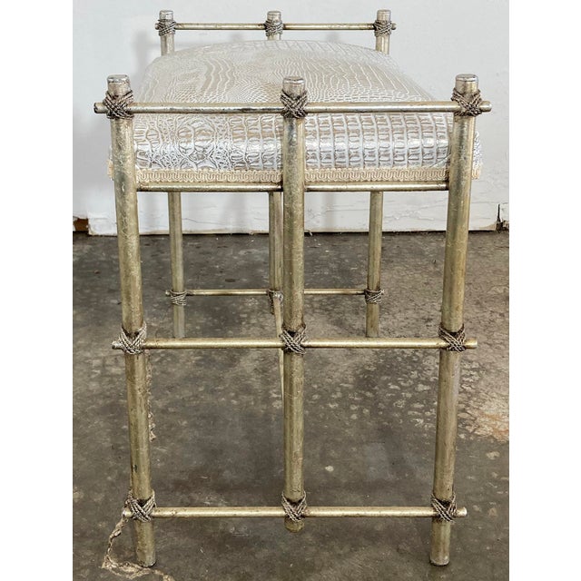 Metal Vintage Maitland-Smith Style Vanity Stool With Metallic Croc Print Upholstery For Sale - Image 7 of 11
