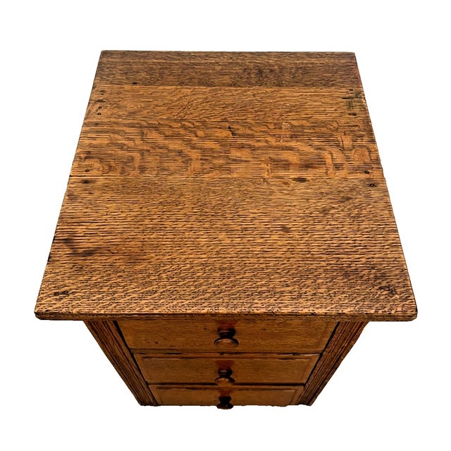 Arts & Crafts Antique Nightstand, Small Chest, Mission Arts & Crafts Quarter Sawn Oak 3 Drawer For Sale - Image 3 of 11