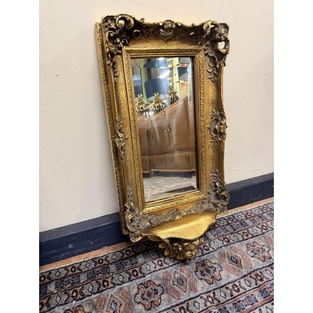 Vintage Gilded Bevelled Mirror with Cherub Shelf For Sale - Image 3 of 6