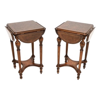 Vintage Walnut Drop Leaf Side Tables, 1930, Set of 2 For Sale