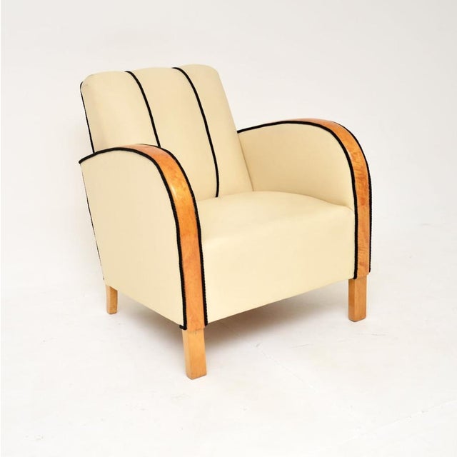 Art Deco Swedish Leather and Satin Birch Armchairs, 1930s, Set of 2 For Sale - Image 6 of 12
