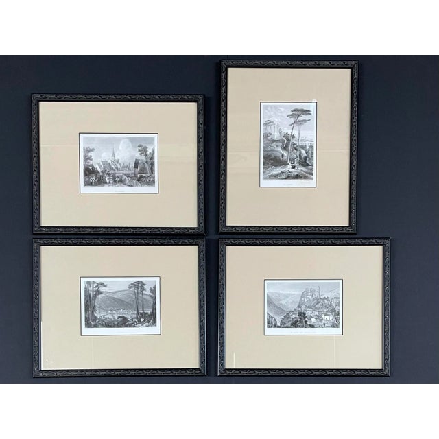 Collection of four black & white vintage etching/engraving prints made after Rouargue Fréres: Emile (1797-1865) and Adolph...