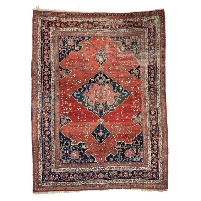 Antique Persian Ferahan with Medallion and Variations of Strawberry Field, 9.2 x 12.2 For Sale - Image 13 of 13