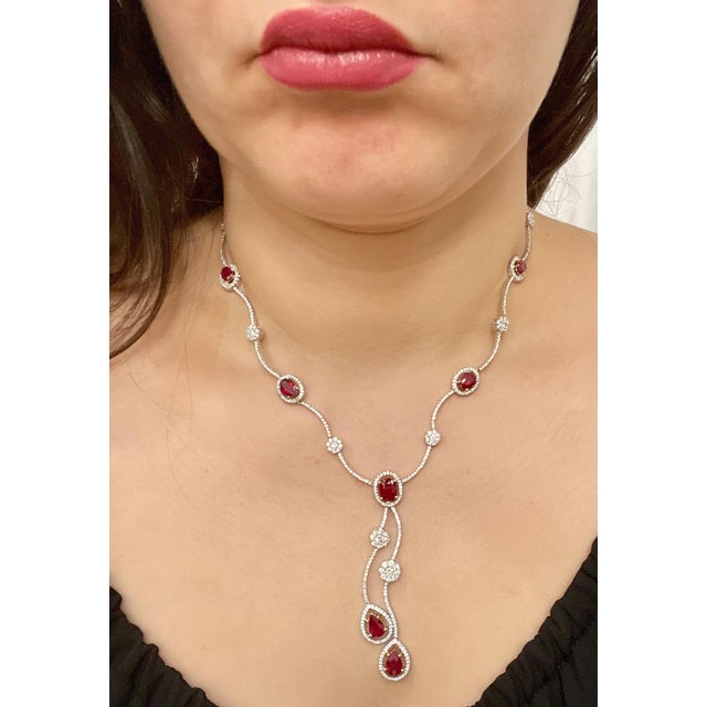 AGI Certified Natural Burma Ruby and Diamond Necklace 18 Karat White Gold For Sale - Image 14 of 18