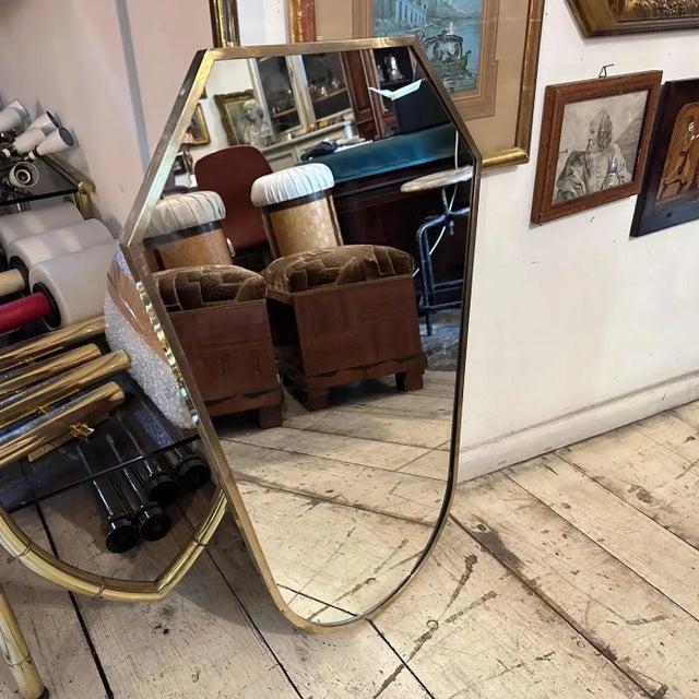 1950s Mid-Century Modern Giò Ponti Style Solid Brass Italian Wall Mirror For Sale - Image 6 of 11