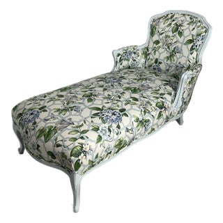 Vintage Floral Chaise Lounge – Hand-Painted Frame & Custom Botanical Upholstery For Sale