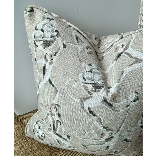 Modern Beige Taupe and Cream Linen Monkey Pillows Pair For Sale - Image 3 of 5