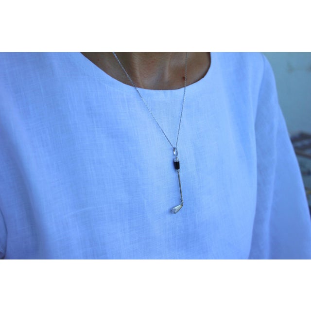Diamond Black Onyx Golf Club Birdie Jewelry 18 Karat White Gold Charm Pendant For Sale - Image 10 of 10
