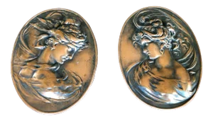 Victorian Woman Silhouette Bronze Relief Cameos - a Pair