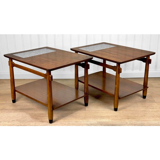 Mid-Century Lane "Monte Carlo" Walnut & Tile Inlay End Tables, A Pair, c.1959 - Pairs Nicely with Many Mid-Century &...