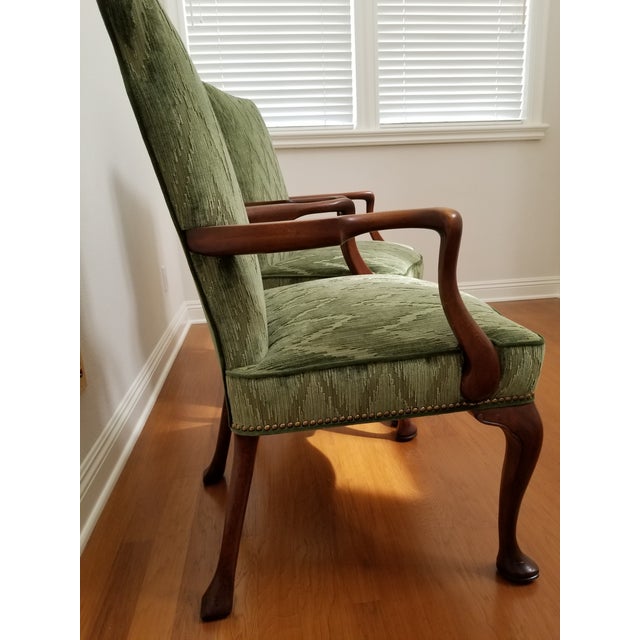 1970s Kittinger Mahogany Open Arm Chairs a Pair, Newly Upholstered in