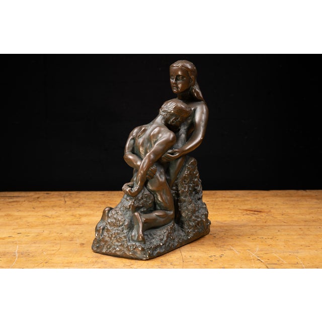 Vintage chalkware reproduction of Auguste Rodin's The Eternal Idol, manufactured by Marwal Industries Inc. The sculptural...