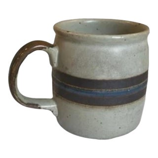 Mid Century Otagiri Stoneware Horizon Pattern Handled Coffee Tea Mug For Sale