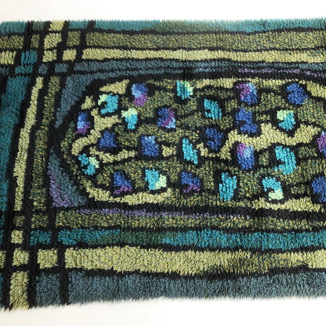 1960s Scandinavian Abstract High Pile Rya Rug Carpet, Sweden, 1960s For Sale - Image 5 of 16