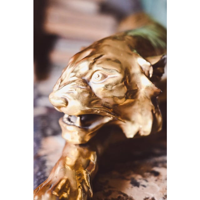 Vintage Italian Art Deco Majolica Gilded Tiger Sculpture by Guido Cacciapuoti, 1930 For Sale - Image 4 of 9