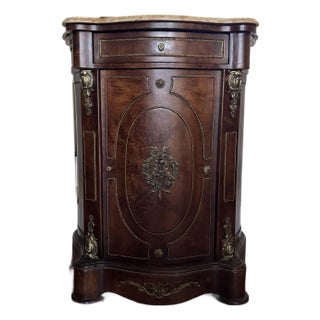Vintage Marble-Top Burl Wood Cabinet For Sale