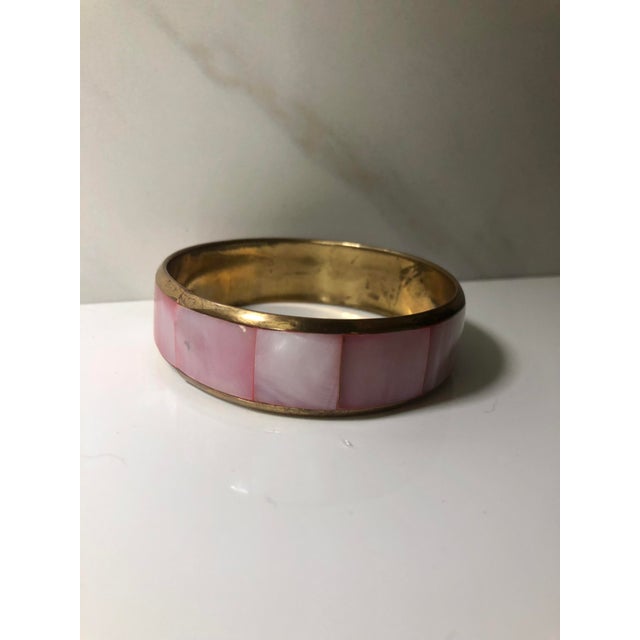 Vintage Pink Mother of Pearl and Gold Bangle For Sale - Image 6 of 8